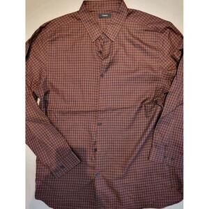 Theory Shirt Men's Large Irving Dk Pimento Multi Fade Check Button Up plaid XL